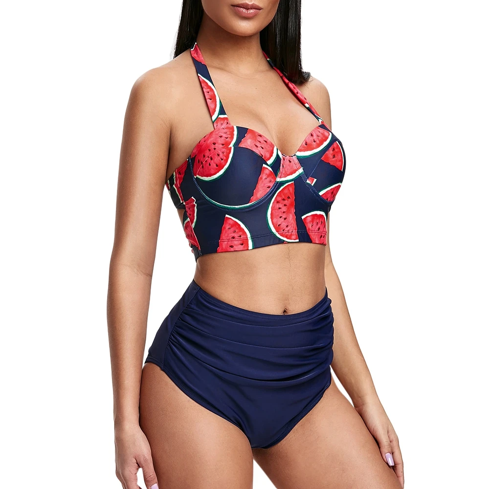 2019 новый комплект бикини с арбузным рисунком женский купальник на шнуровке