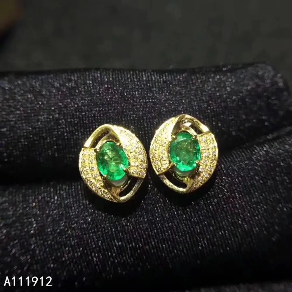 KJJEAXCMY fine jewelry natural Emerald 925 sterling silver women gemstone earrings new Ear Studs support test trendy