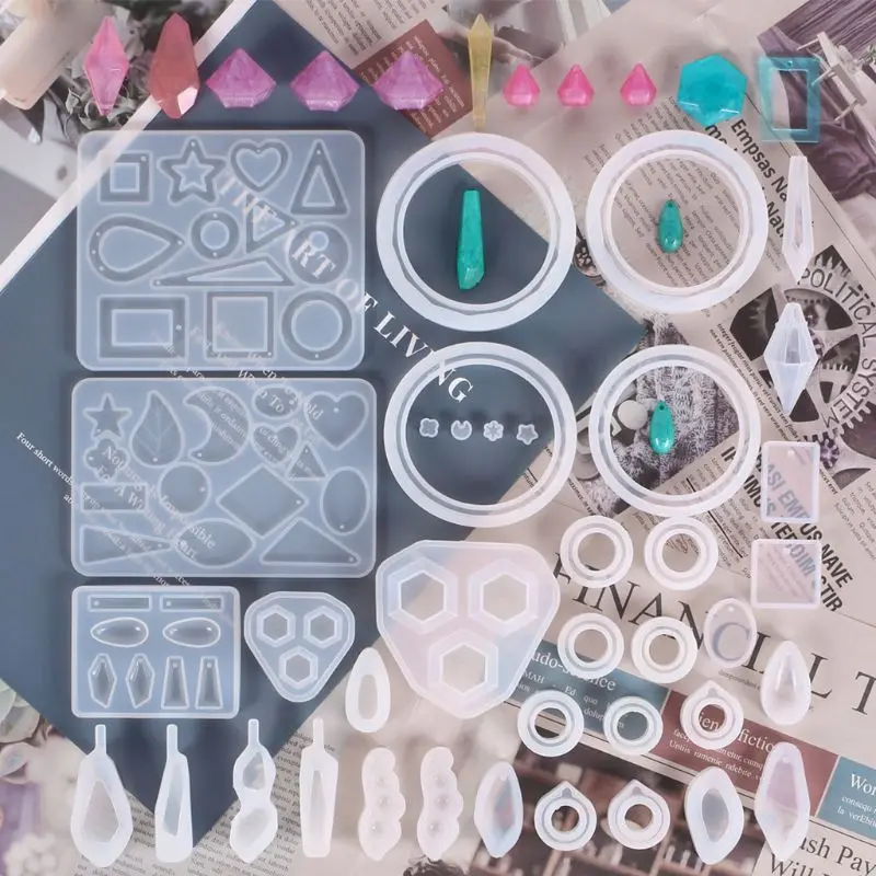 

X7AF 39Pcs/Set Crystal Epoxy Resin Mold Geometric Irregular Earrings Pendant Casting Mould Handmade DIY Crafts Jewelry Making