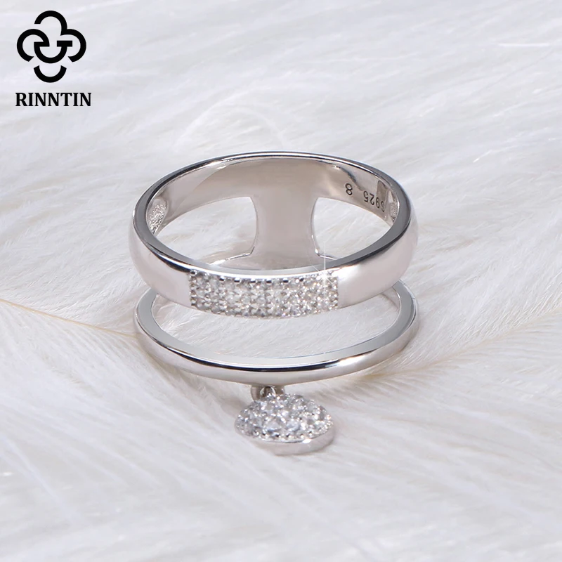 Rinntin 925 пробы серебряные женские кольца AAA блестящие кубические циркониевые паве