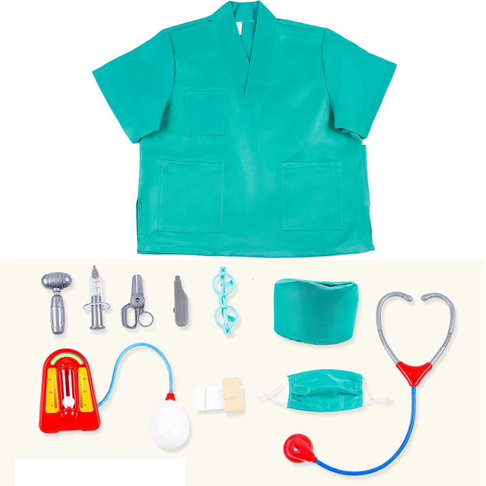 

Детская одежда доктора Хэллоуин Косплей новый детский сад ролевые игры для девочек и мальчиков K-0046 комплект зеленая ветеринарная одежда