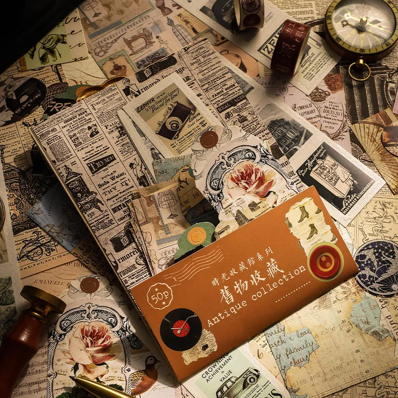 

50pcs/pack Vintage Stickers Material Paper Kit Deco Bullet Diary Creative Stationery DIY Scrapbooking Supplies Pack