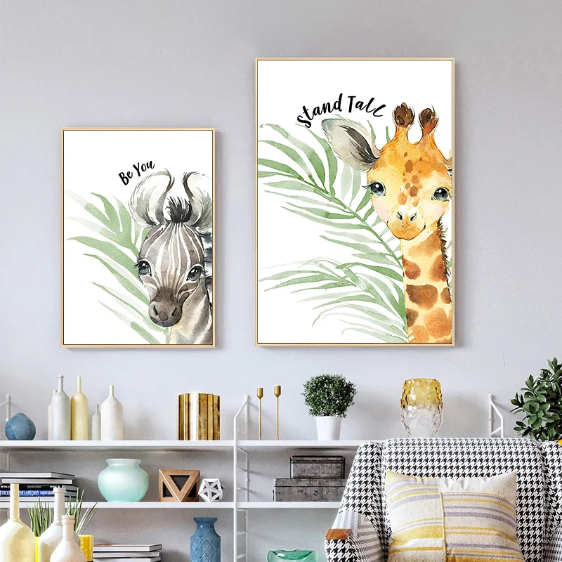 Милые акварельные диких животных Печать холст плакат для росписи Гостиная