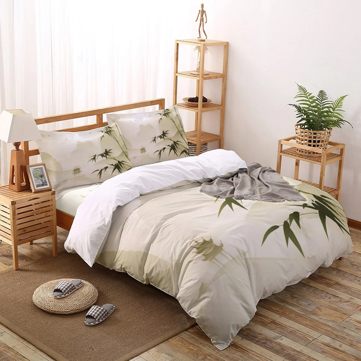 

Art Bamboo Branch Pavilion Printed Bedding Set Queen King Size Soft Fashion Duvet Cover Bed Sheet Set Sheet Pillowcase