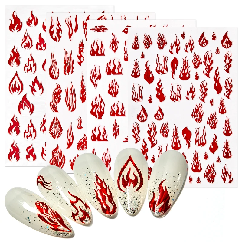 3D Nail Art Decorations Flame Sticker Design Sliders Nailart Self-Adhesive Fire Foil matrica for Manicure Deco Tips | Красота и
