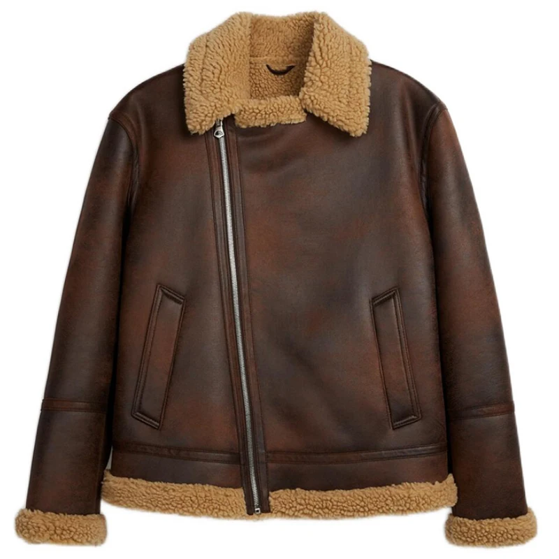 

Fashion Brown Winter Faux Fur Shearling Coat Men Thick Velvet Fur Coat Leather Coat Warm Jacket Plus Size 3XL Winte Man Clothes