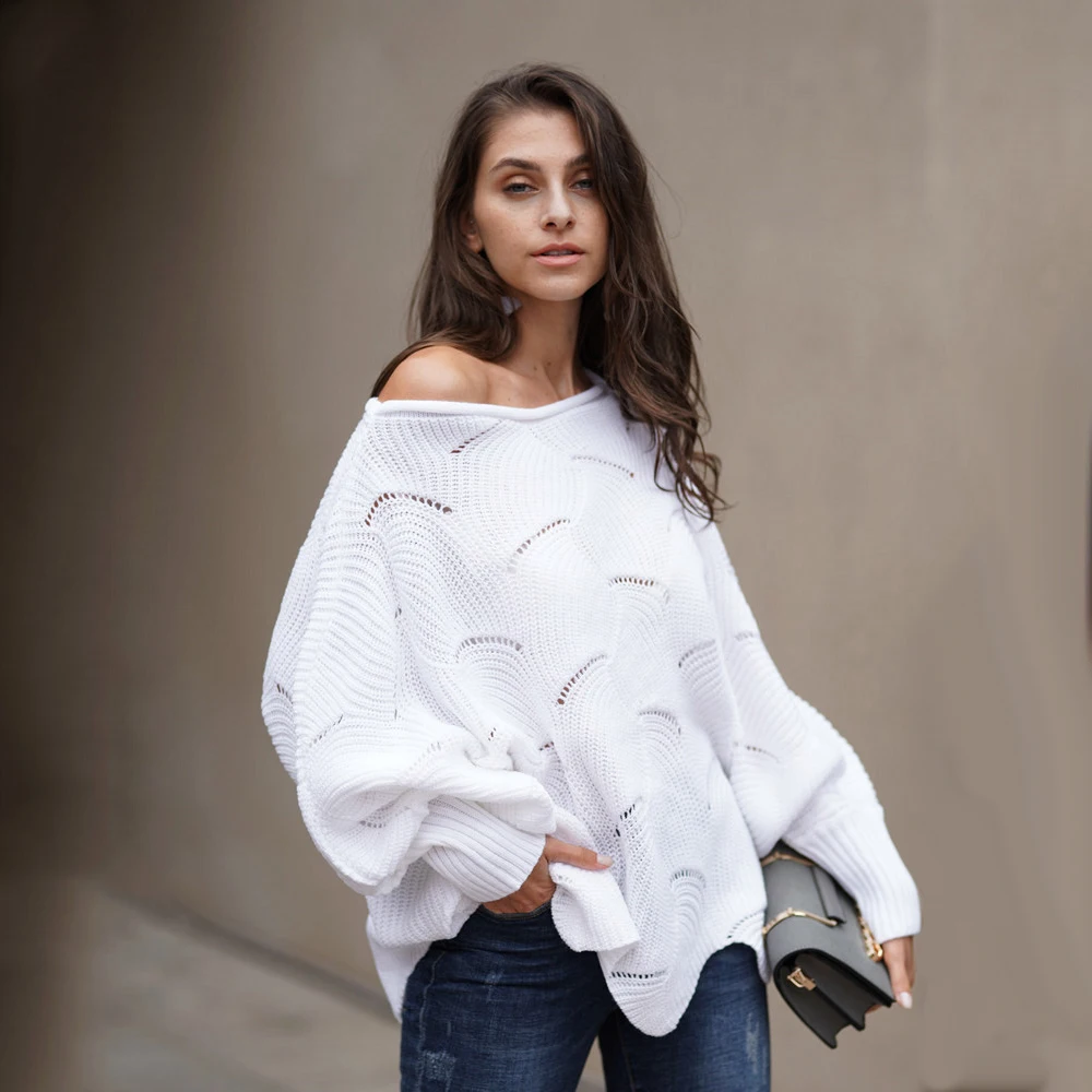 Sweater women 2019 new Spring/Autumn/winter Fashion Sexy Dew shoulder long Batwing Sleeve knitting Solid clothing | Женская одежда