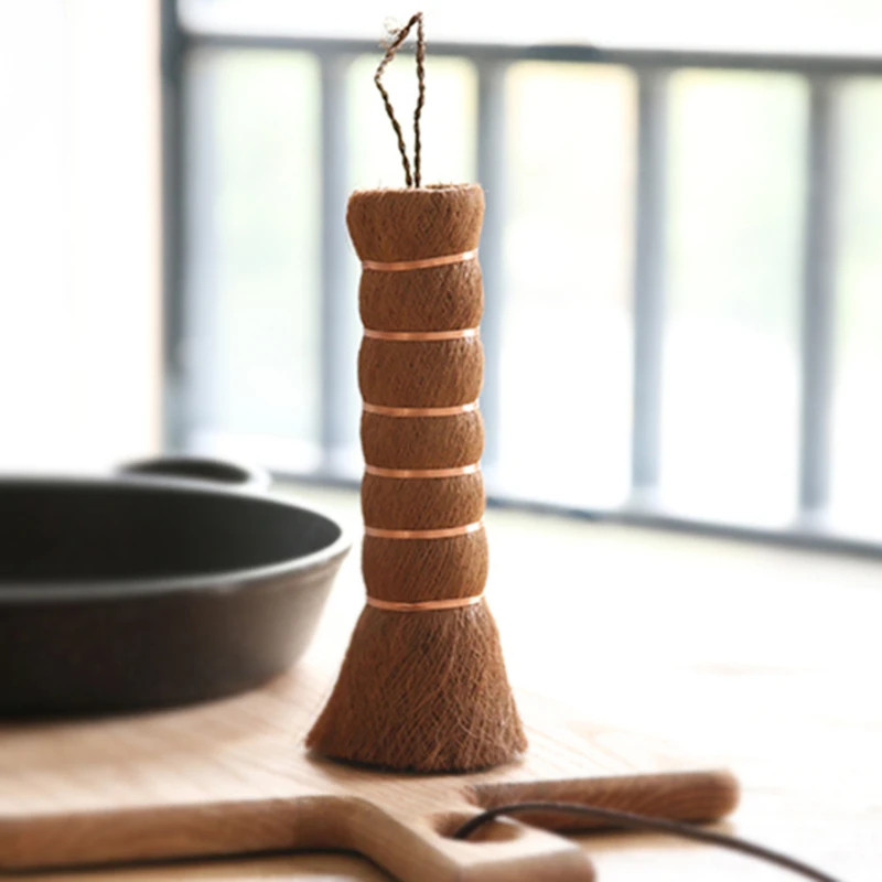 Пальмовая кастрюля щетка натуральная длинная ручка коричневая большая голова