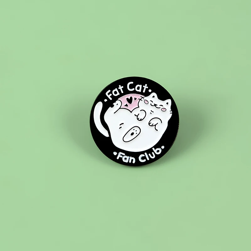 Круглая брошь Fat Cat Fan Club с черным любовным значком милые аксессуары для детской