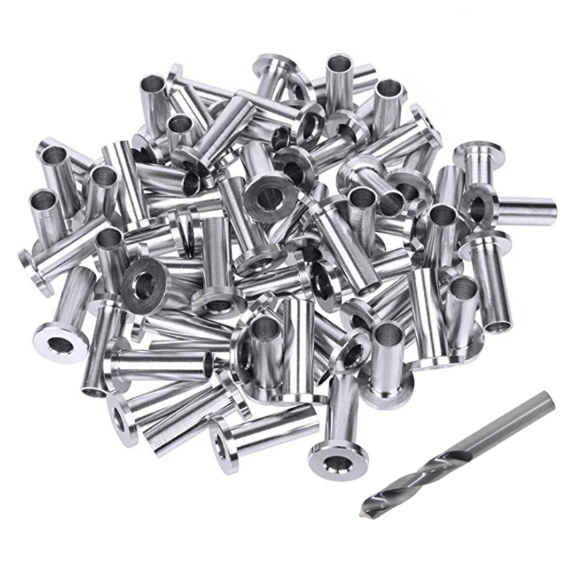 

65Pack Stainless Steel Protector Sleeves for 1/8 5/32 or 3/16 Inch Cable Railing with a Drill Bit