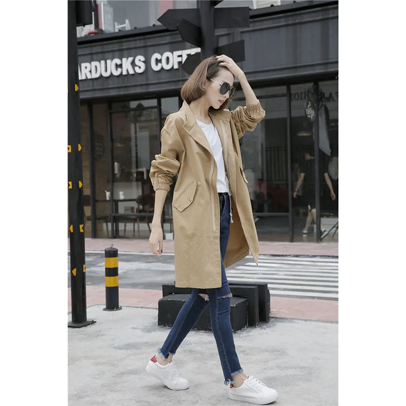 

Женский Тренч, Повседневный, новый, свободный, однотонный, с завязками на талии, тонкий, длинный, хлопок, на молнии, пальто, ветровка D20