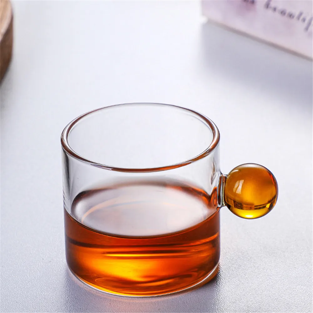 

INS Style Coffee Cup With Glass Ball Handle Small Capacity Tea Water Cup Saucer Espresso Cup Steak Juice Bucket Home Drinkware