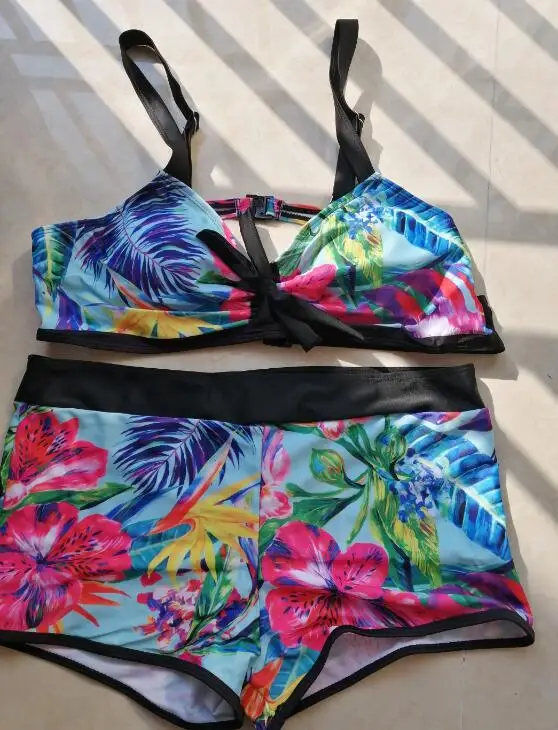 

Larger Size Swimwear Tankini Two Pieces Plus Size Women Swimming Suits Retro Push Up Sexy Bowknot Bikini Printed Bathing Suits