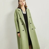luxurious handmade 100 woolen coats autumn winter fashion shea butter green double faced long woolen coat womens pure cashmere