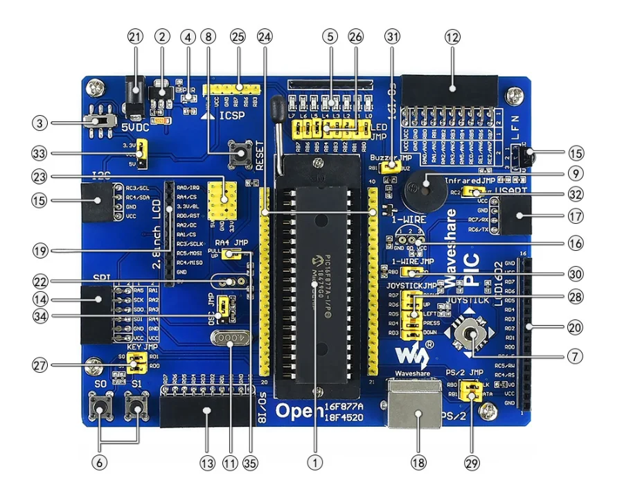 Open16F877A пакет A # PIC16F877A I/P MCU PIC16F 8 битная плата для оценки изображений RISC + 11 модулей