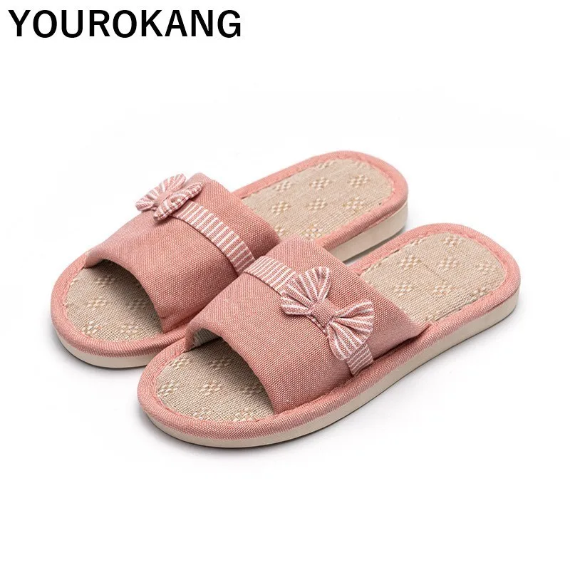 Женские домашние тапочки с бантом весенне-осенняя женская обувь на плоской