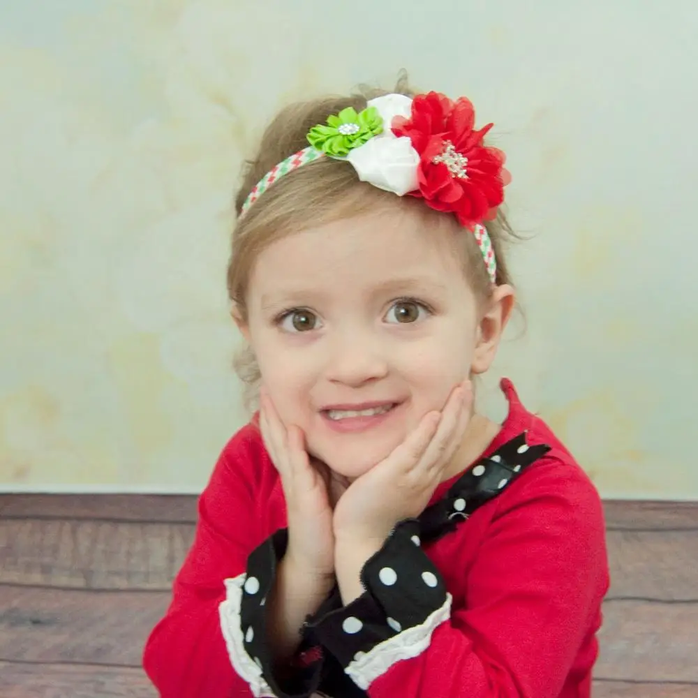 Girl's Christmas Rhinestone Headband Baby Shabby Flowers Headbands Children Kids Hair Accessories Gift HB463 | Детская одежда и