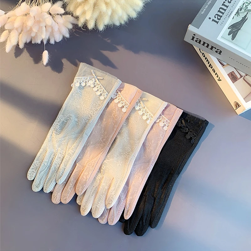

Fashion Lace Sunscreen Gloves Female Short Summer Sun Anti-UV Ice Silk Driving Anti-Skid Cycling Elegant Lady Glove Motorcyclist