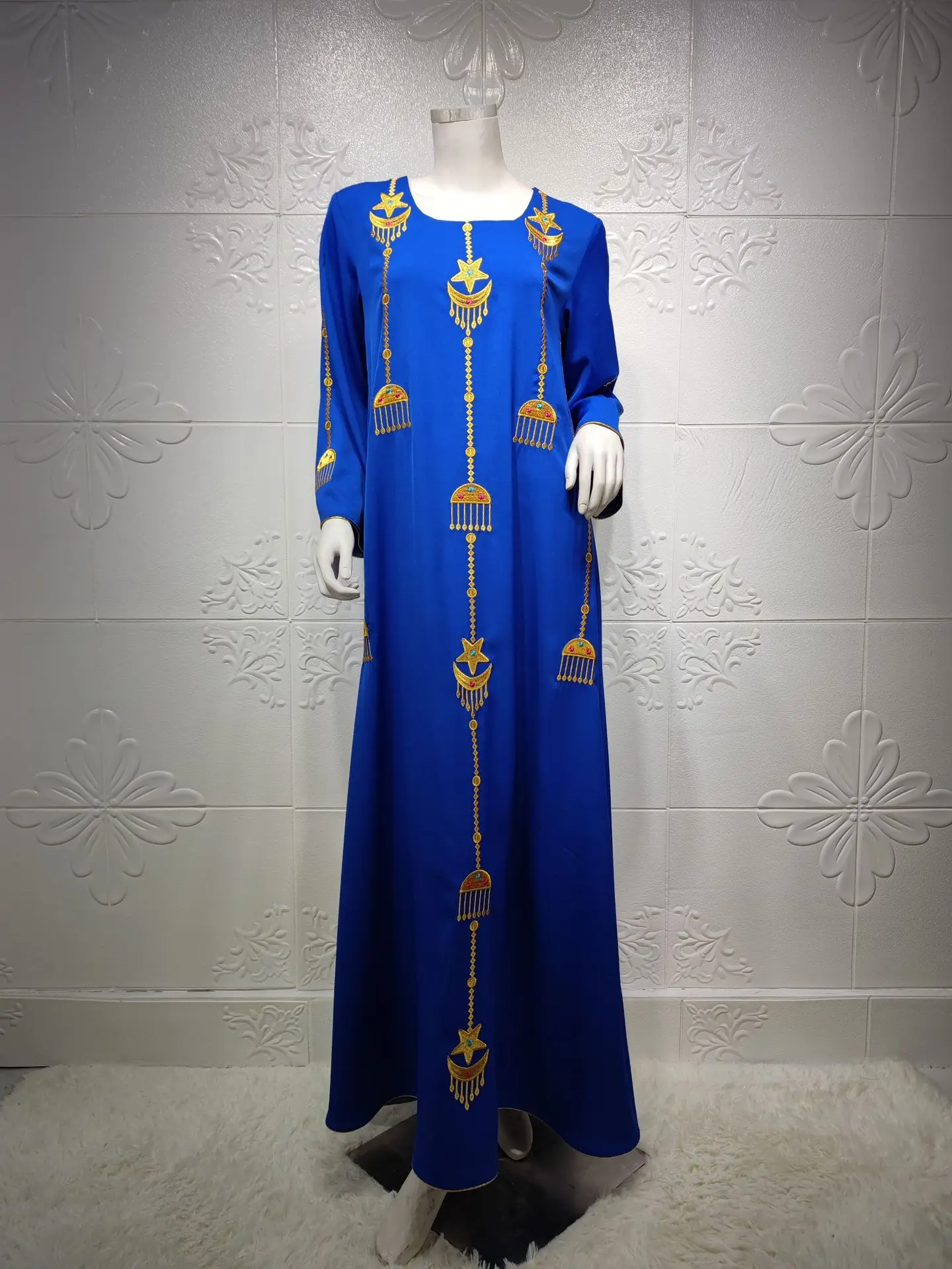 

2021 Muslim Hooded Dress Ramadan Mubarak Abayas For Women Dubai Kaftan Moroccan Turkish Evening Gown Islam Clothing Blue