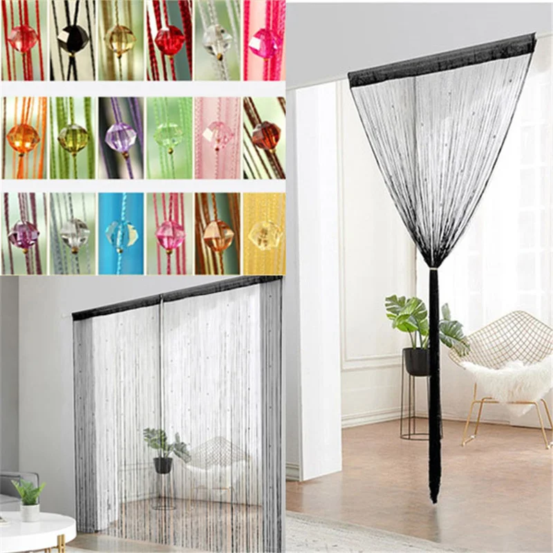 

100*200cm Crystal Beads Door Living Room Partition String Curtain Tassel Drapes Window Divider Line Valance Thread Panel