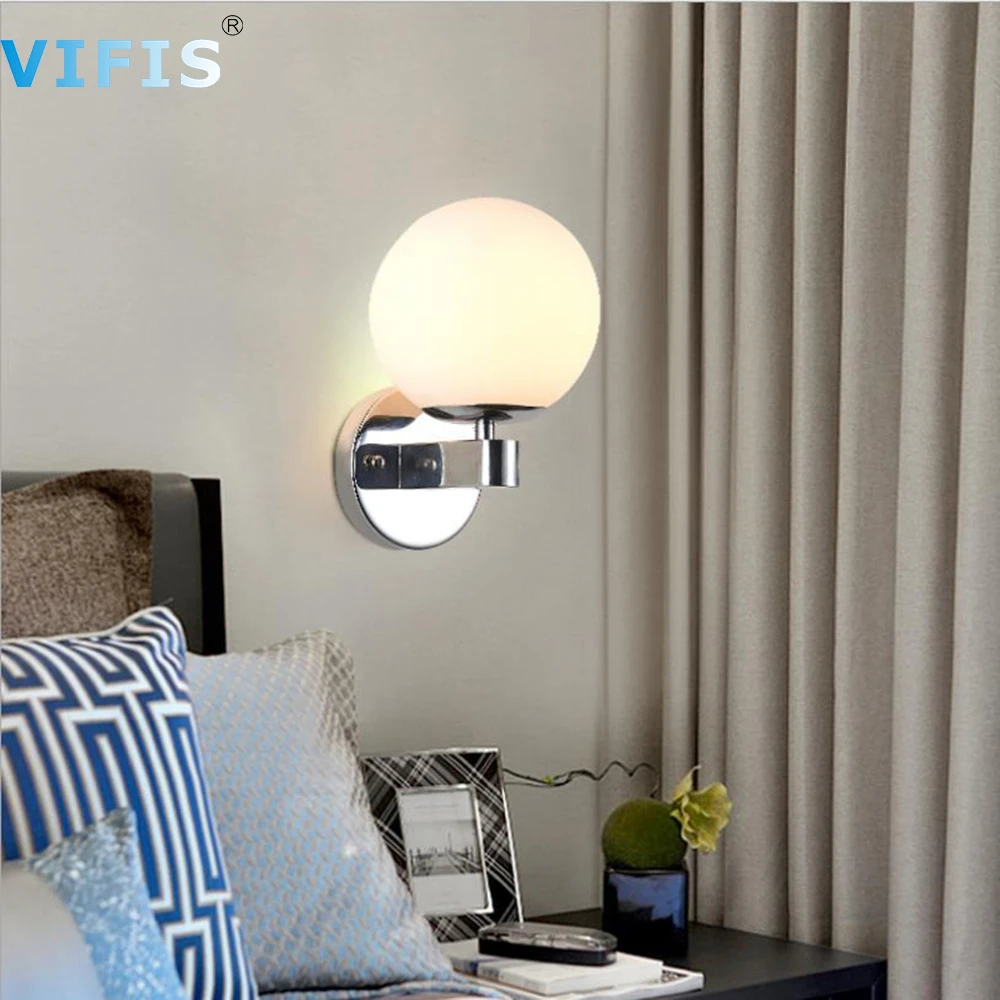 

Светодиодный прикроватный настенный светильник, 3 цвета, 5 Вт, 12 Вт, комнатный стеклянный шар, настенный светильник для спальни, дома, лестницы, бра, золото AC85-240