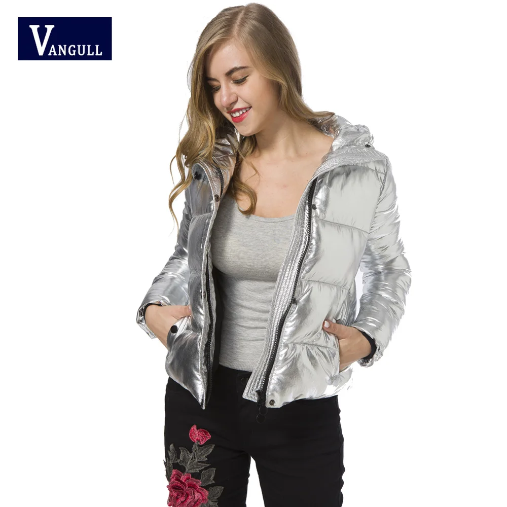 

Vangull Winter Silver Hooded Parka Women Solid Warm Casual Slim Thick Coat Fashion Basic Soft Elegant Special Office lady Jacket