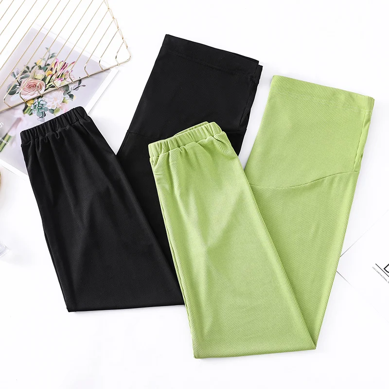 

Fashion Pregnancy Pants High Waist Solid Color Summer Loose Maternity Pants Plus Size Chiffon Pregnant Trousers Thin