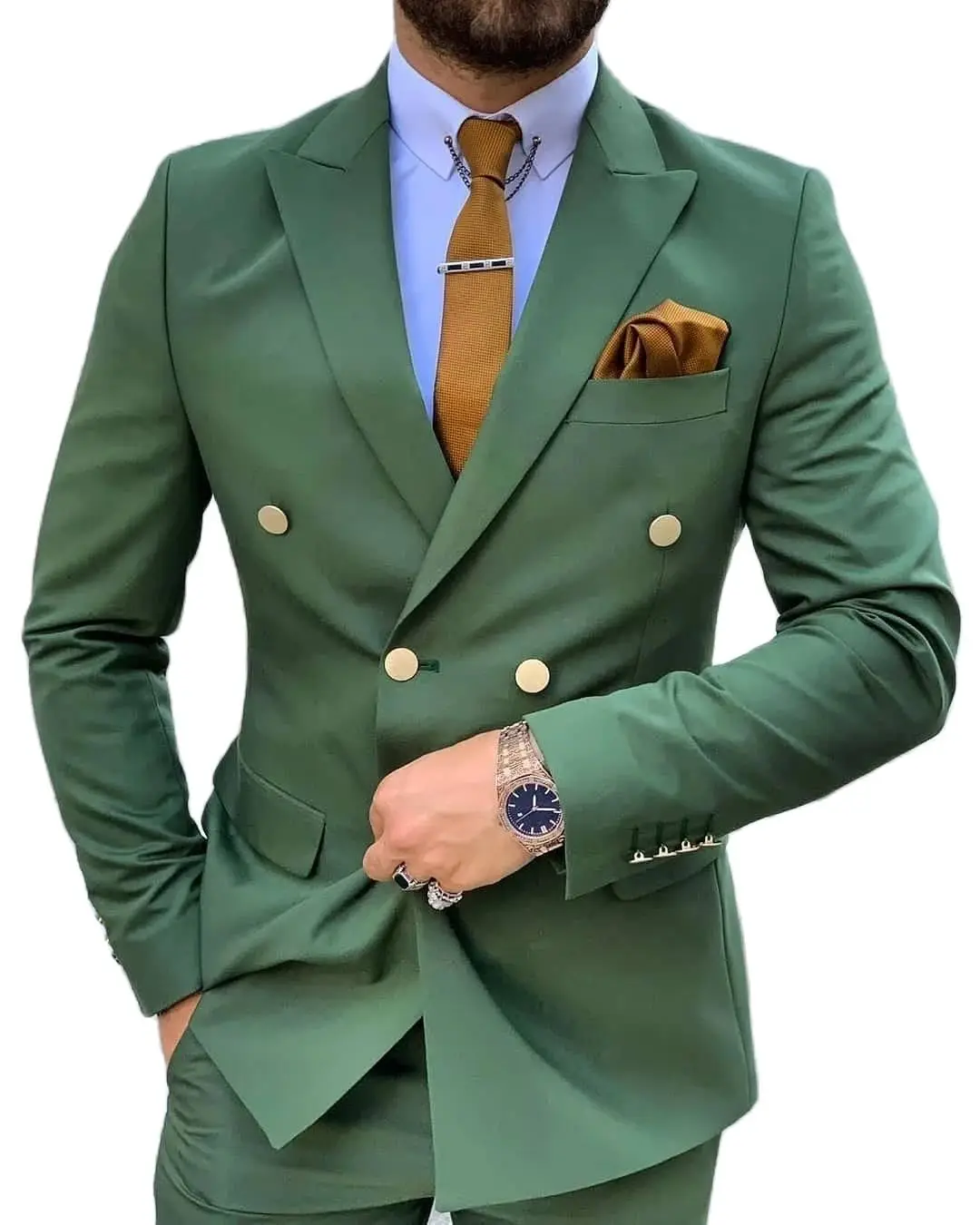 

2022 Latest Design Green Peak Lapel Double-breasted Men Suit Slim Fit 2 Pieces Tuxedo Groom Style Custom Prom Party Formal Wear