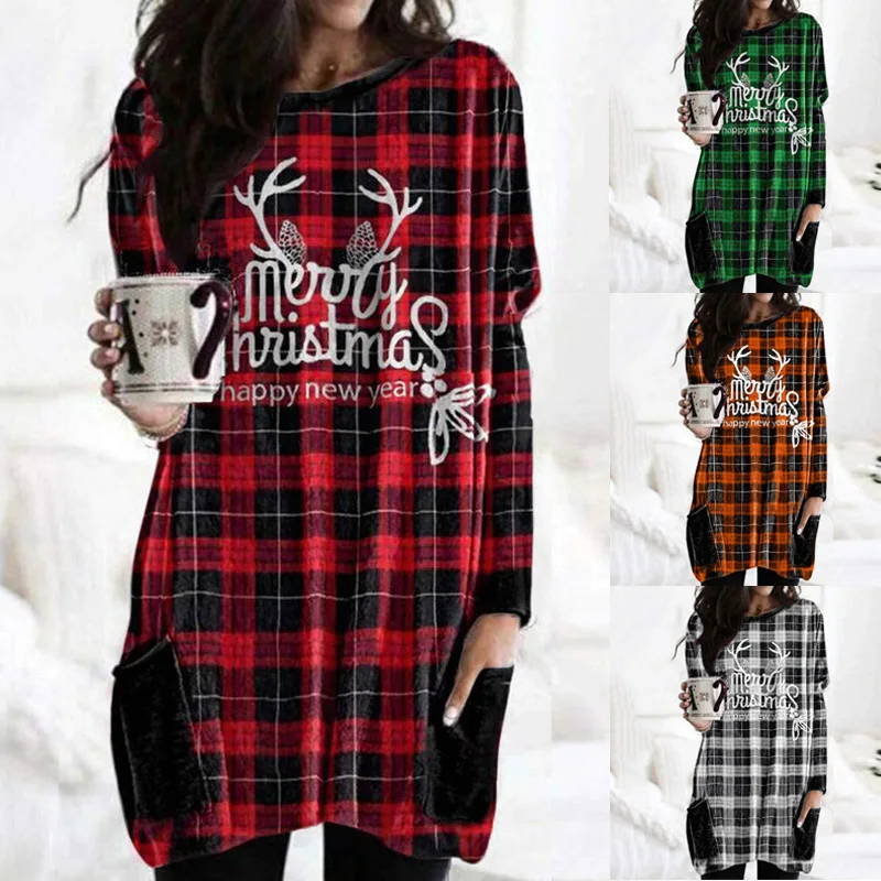 Рождественская футболка Снежинка принт головы оленя с карманом зимние женские