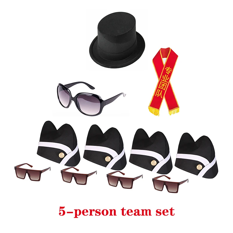

Hot Ghana Dancing Pallbearers Coffin Dance Full Set Hat Glasses Ribbon Shoes Funeral Professional Team Funny Cosplay Props Caps