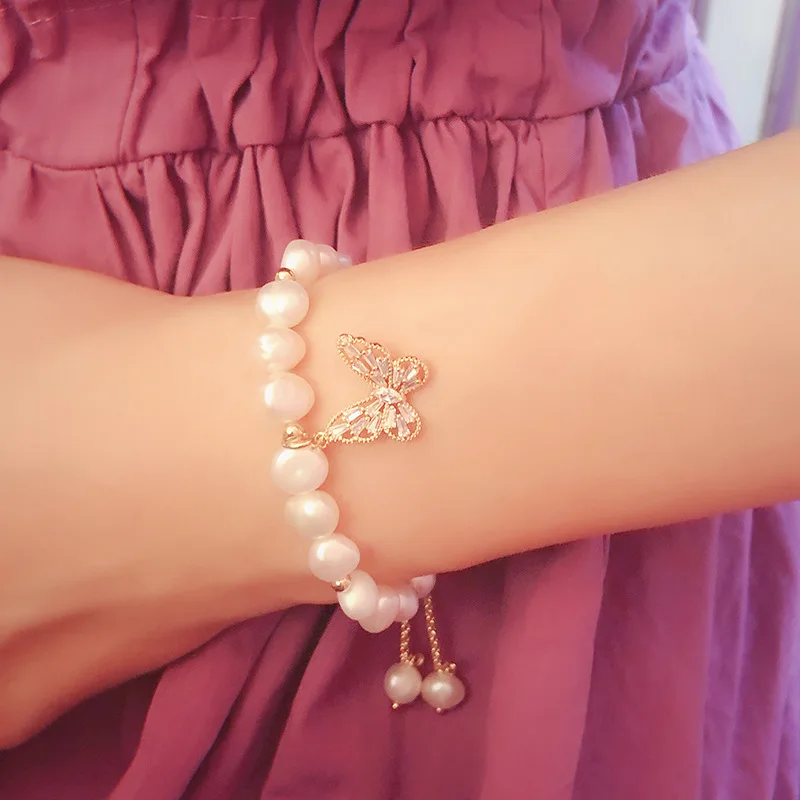 

New Arrival Freshwater Pearl Butterfly Charm Women Bangles & Bracelets Jewelry Handmade Elegant Pearl Bracelet for Women Gift