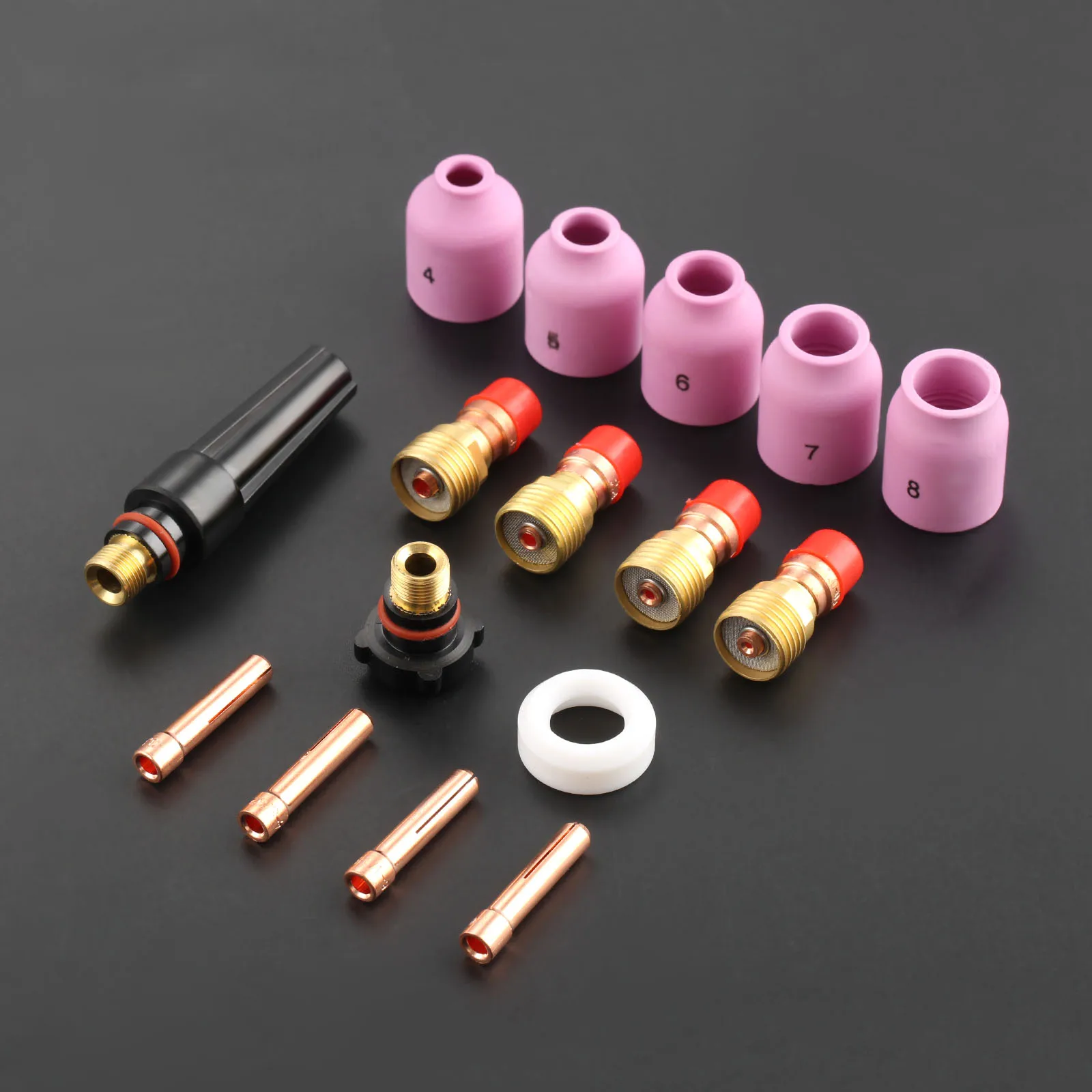 DRELD 16 шт. TIG сварочный фонарь короткие газа объектив Kit чашки цанговые тела насадка для WP 17/18/26 принадлежности для сварочного аппарата