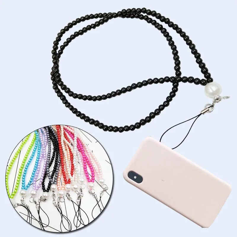 Simulated Pearl Phone Chain Solid Color Long Beaded String Lanyard Cord Anti-lost Mobile Neck Hanging Accessories |