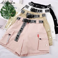 shorts womens summer straight pink white cargo loose bf high waist korean version pockets sashes streetwear harajuku