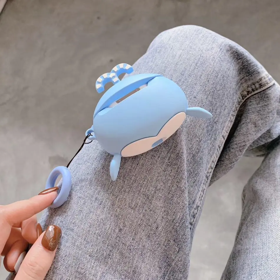 3D Дельфин чехол для наушников Airpods 2 чехол силиконовый КИТ чехол для Airpods чехол Цветок для наушников чехол для наушников кольцо ремень