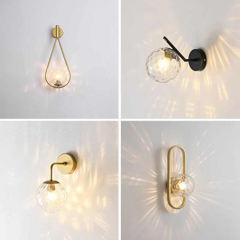 

Decorative Led Wall Lamp Iron Night Reading Beside Lamp Home Stairs Vintage Loft Sconce Wall Lights Glass Ball Gold Black E27