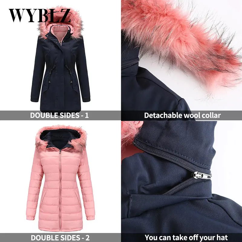 WYBLZ Women Parkas Coat Winter Padded Warm Long Jacket 2021 New Casual Creative Hooded Jackets Wear on Both Sides Women Clothing