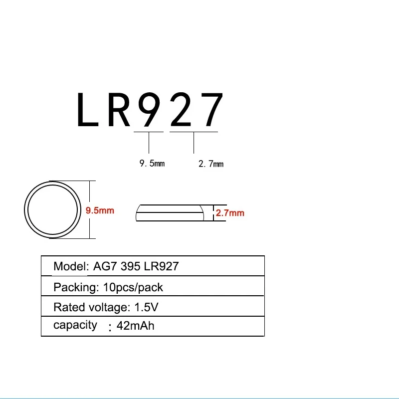 Кнопочная батарейка MJKAA AG7 10 шт. щелочная 1 5 в GR927 395A LR927 LR57 SR927W 399 для часов