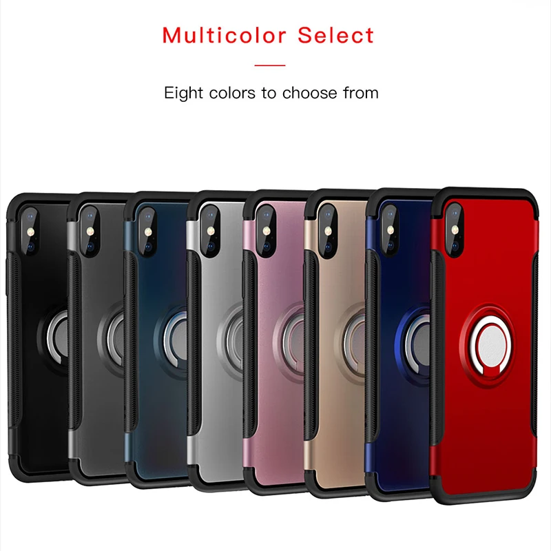 

Shockproof Case for iPhone 12 11 7 6 6s 8 Plus X XR XS Max Silicone&PC Back Cover With Magnet Car Holder Metal Phone Ring Stand