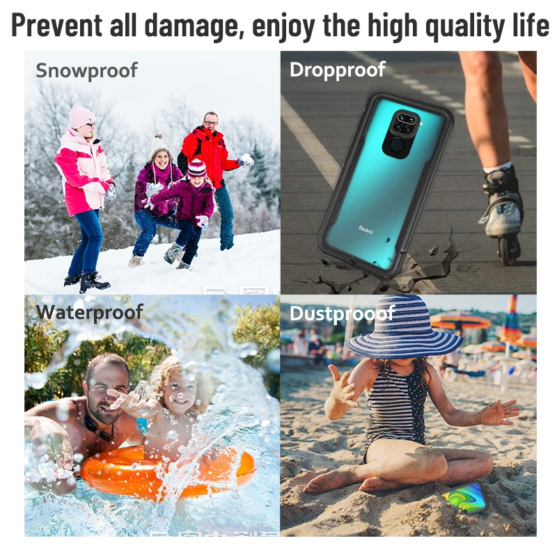 shellbox diving swim dustproof case for xiaomi redmi note 9 clear case ip68 waterproof full cover capa free global shipping
