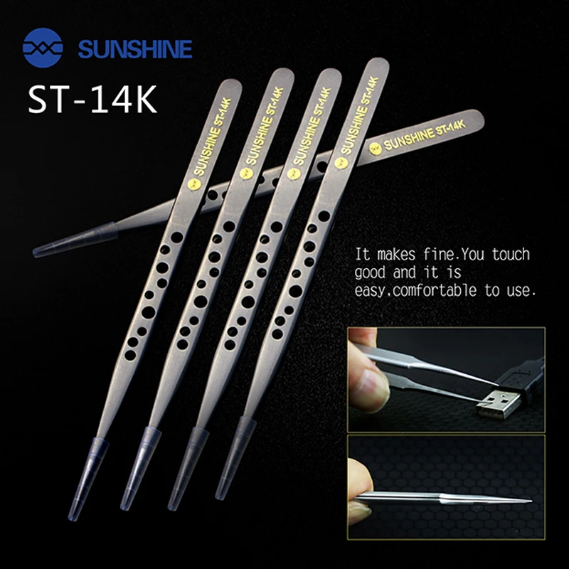 

SUNSHINE ST-14K ST-14X Tweezers Ultra-precision Straight Tweezers with Holes Anti-Static Maintenance Reapir Tools