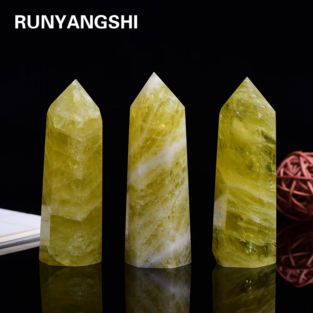 

1pc Natural Citrine Crystal Point Healing Obelisk Yellow Quartz Wand Beautiful Ornament for Home Decor Reiki Stone 10x3cm