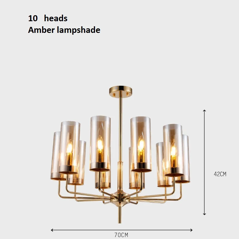 10 heads Amber glass LukLoy Новая Люстра из голубого стекла, спальня, Янтарная стеклянная лампа с абажуром, Роскошный кулон для гостиной, ресторана, лампа для украшения - Цвет абажура: 10 heads Amber glass