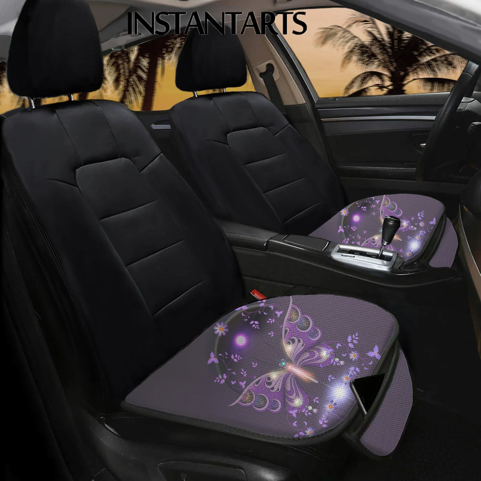 

Автомобильный нескользящий коврик INSTANTARTS, протектор для сиденья автомобиля с принтом фиолетовых бабочек, нескользящий коврик