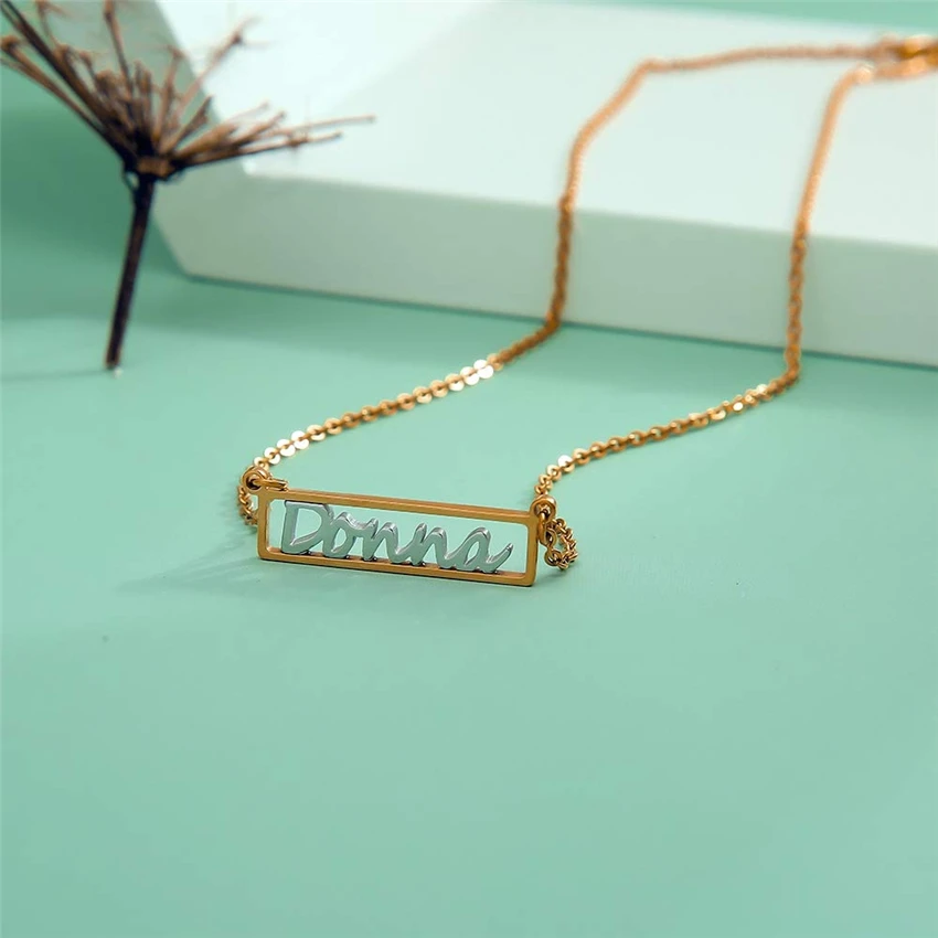 

Персонализированное двухцветное ожерелье из нержавеющей стали с именем на заказ, чокер, модная женская бижутерия, повседневная одежда, луч...