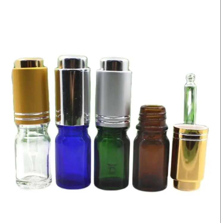 5 мл 50 шт. прозрачная/синяя/зеленая/коричневая стеклянная бутылка с серебристыми