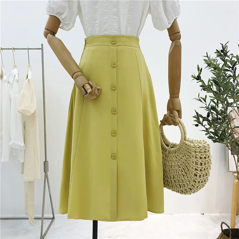 Юбка Женская средней длины с завышенной талией однобортная юбка А-силуэта из