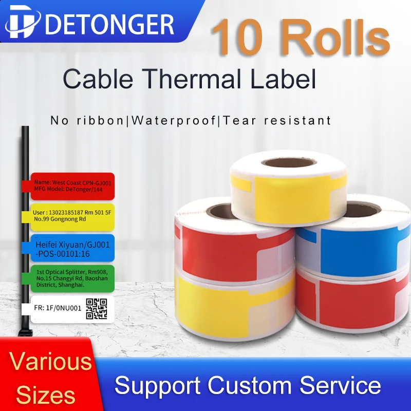 10 Rolls Cabel Thermal Sythetic Label Papers No Ribbon Waterproof Oillproof Scratchproof Tear Resistant Adhensive Portable