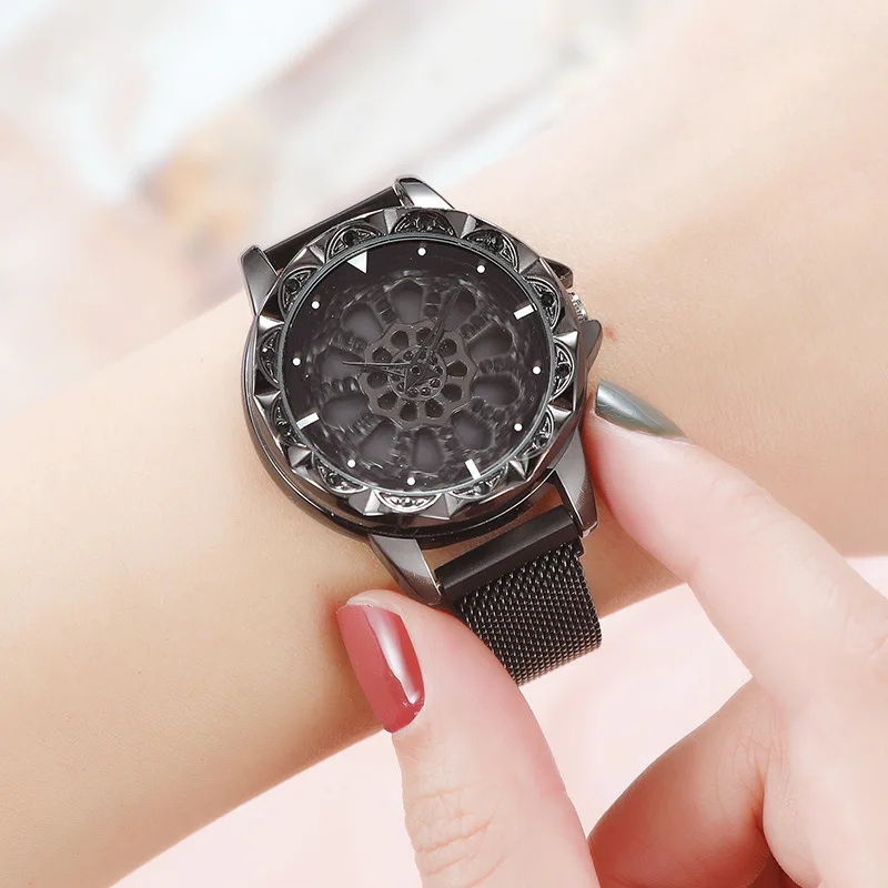 

Pop Women 360 Degree Rotation Watches Luxury Gold Diamond Magnet Starry Sky Ladies Watch Fashion Geometric Quartz Wrist Watch