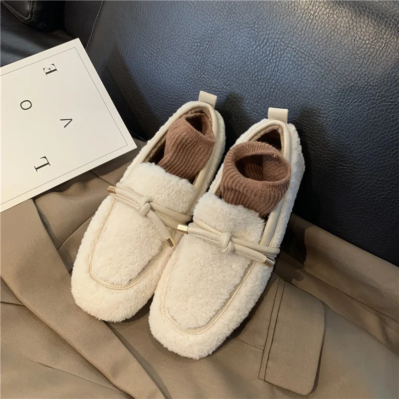 

Winter Shoes Women Clogs Platform Bow-Knot Loafers Fur Modis Slip-on Casual Female Sneakers Round Toe Shallow Mouth New Creepers